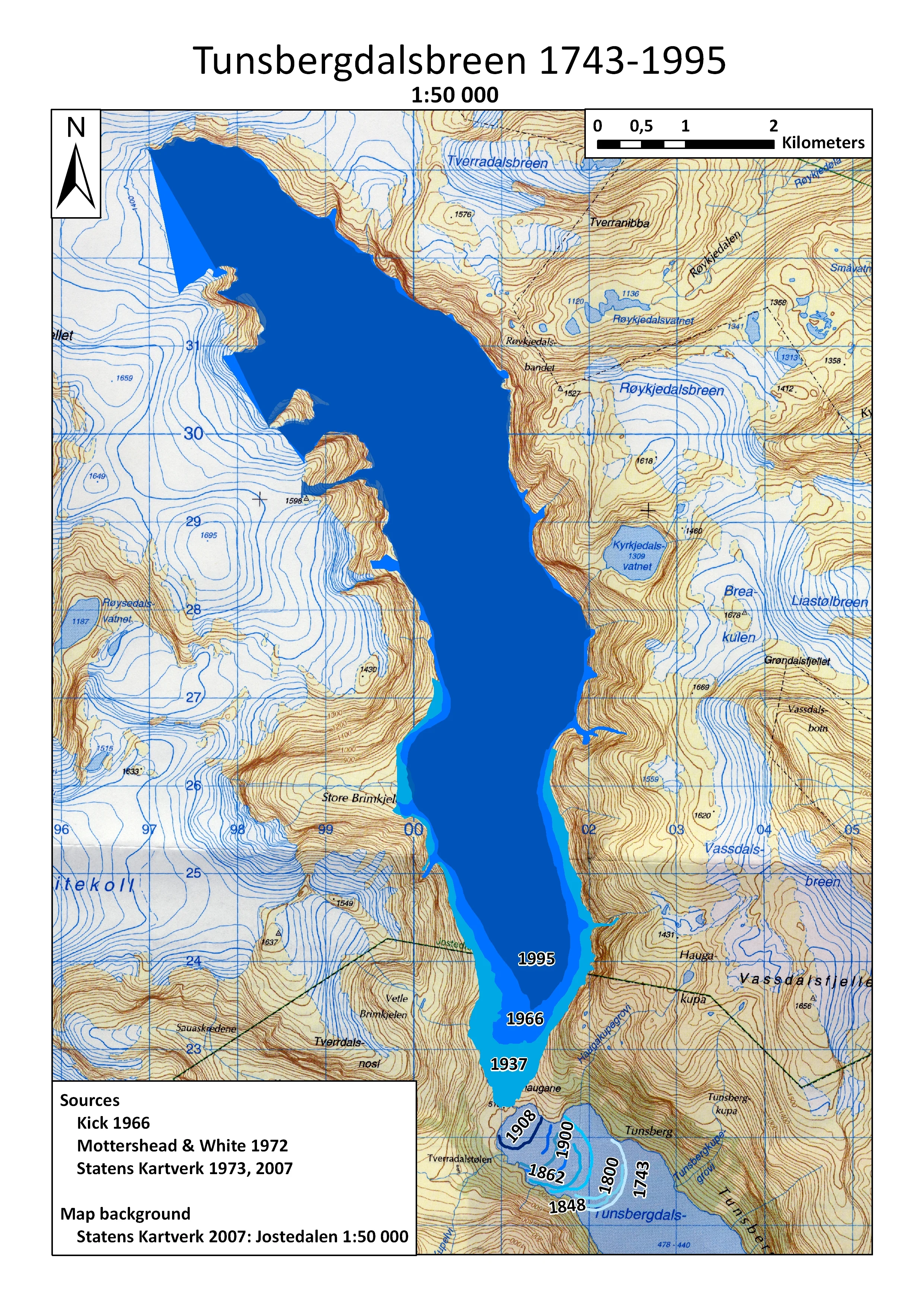 Figure 3. Tunsbergdalsbreen 1743 - 1995. Credit: Matthias Trepesch 2009.