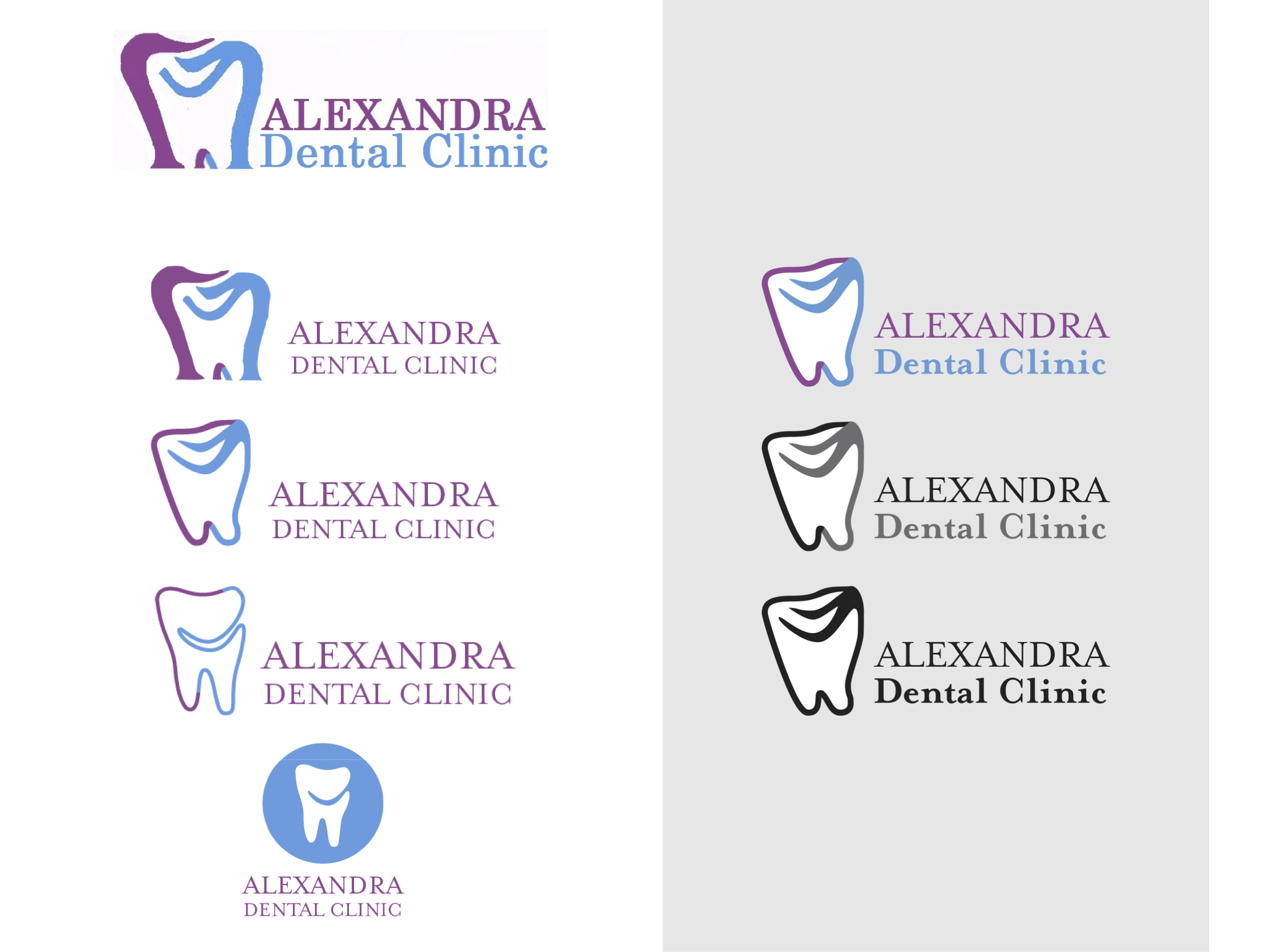 L: the original file, the conversion, refined version and two alternatives.&nbsp; R: the final set of logos in colour, greyscale and monotone.