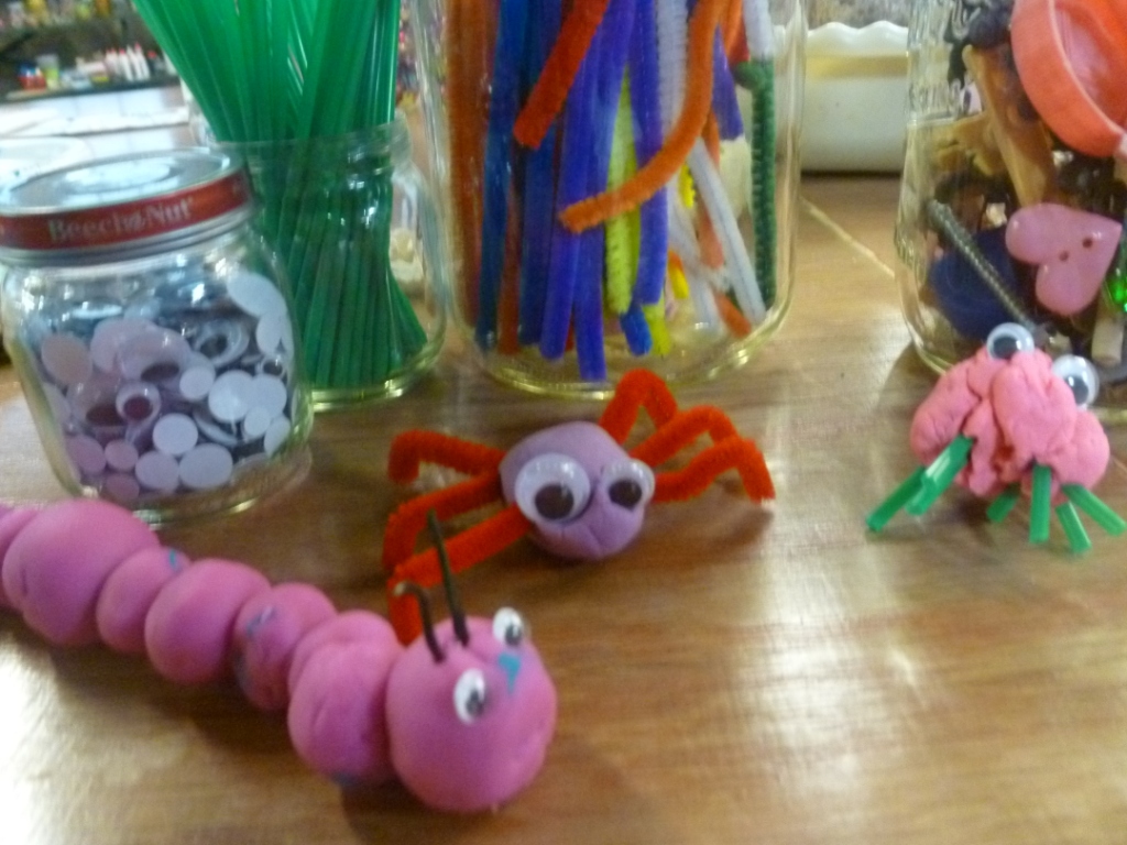 forming playdough bugs