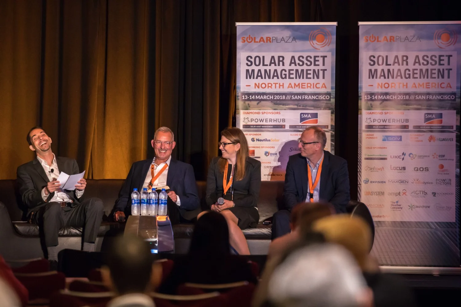 Pictured here from left to right are Cedric Brehaut (Solichamba/moderator), Marty Rogers (NEXTracker), Vania Mesrob (Coronal Energy), and Frank Lebreton (QOS Energy).