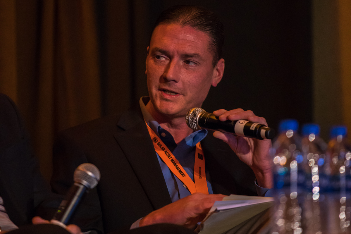 SEPA’s Aaron Smallwood provides an update on the Orange Button Initiative. (Photo courtesy of Solarplaza)