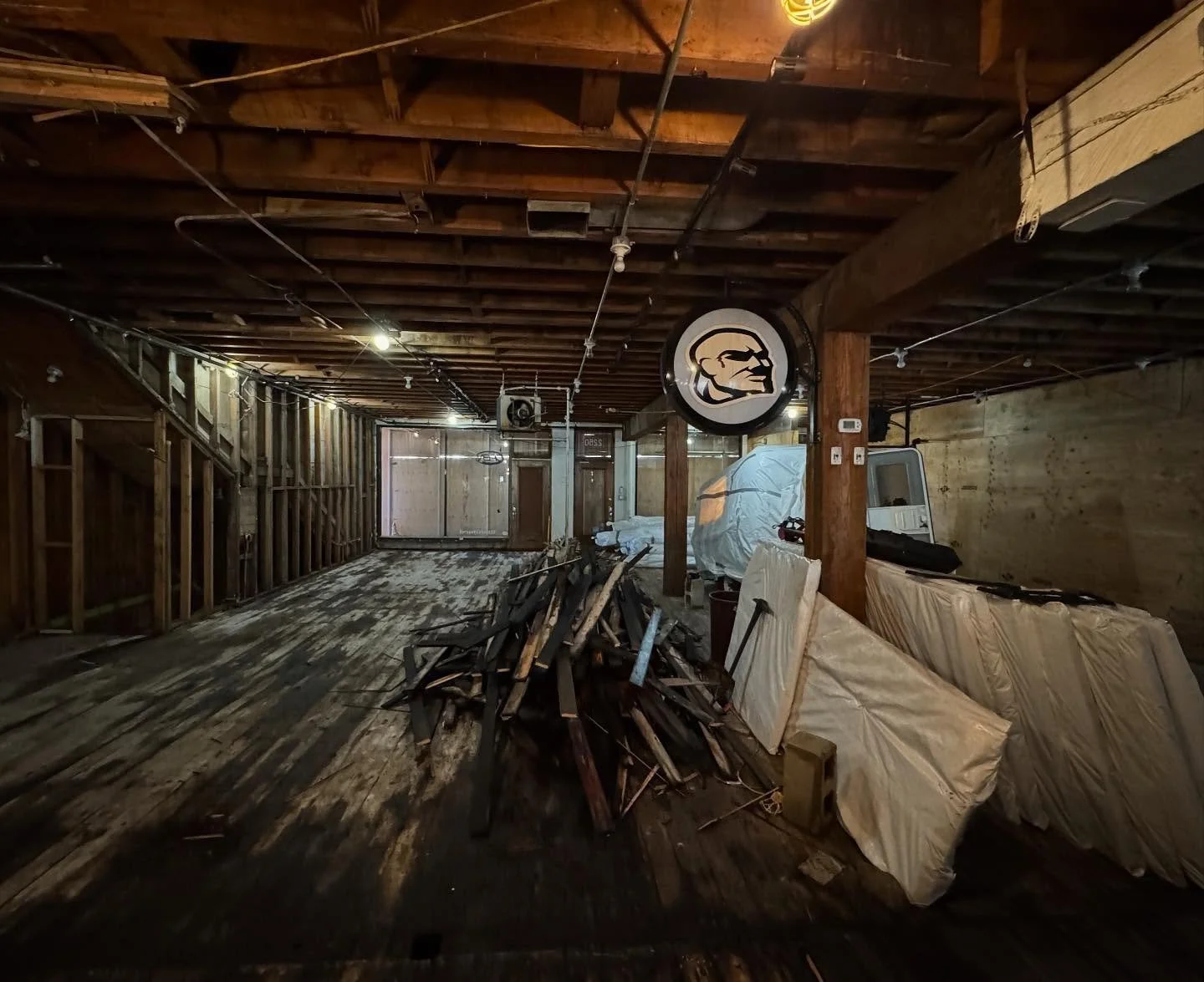 After the fire, it&rsquo;s back to the studs @daytonbootfactory. (Still Cutman&rsquo;s scar gently weeps.) #heritagebuilding #shopindie #eastvan #buylocal