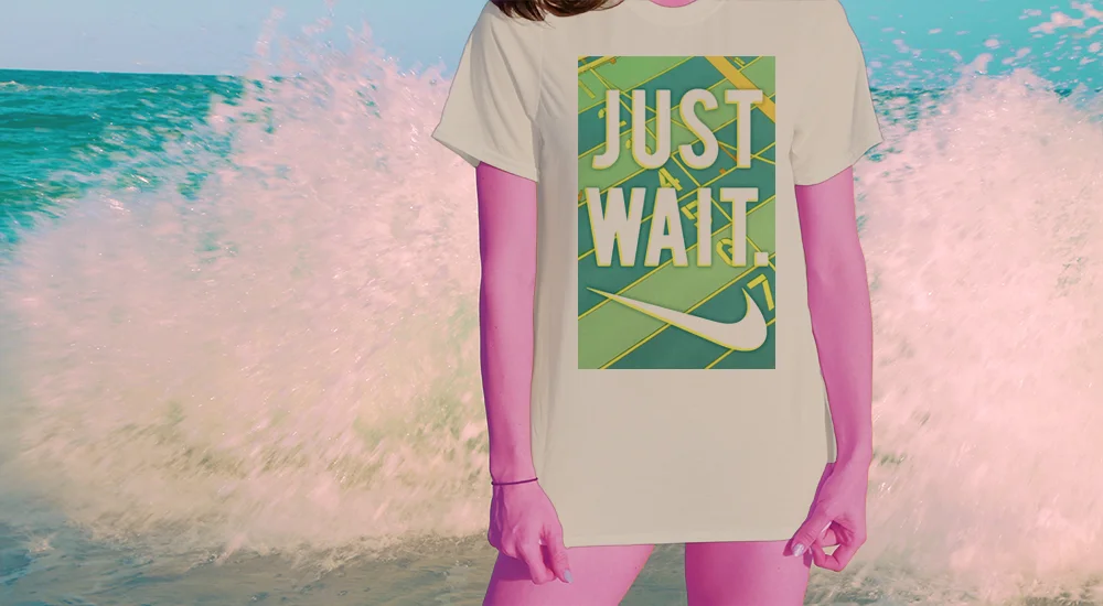 Haughtee Suave Just Wait Sports Tee 'Nike Just Do It!' Parody Beige