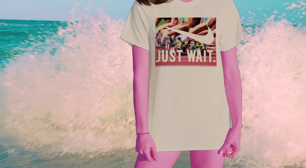 Haughtee Suave Just Wait Sports Tee 'Nike Just Do It!' Parody Beige