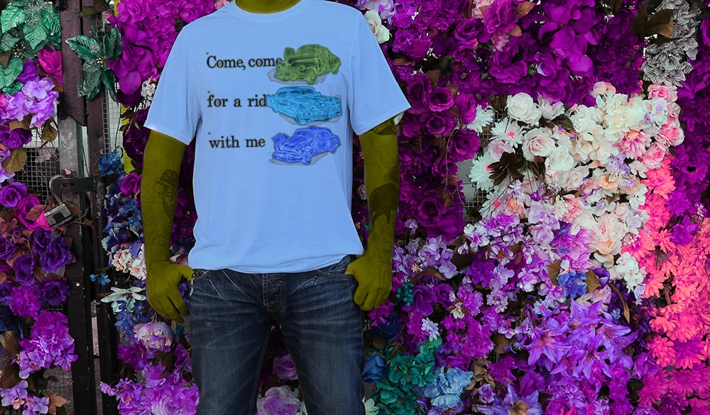 Haughtee Suave 'Ride With Me' Classic Car Crash Flash Card Fatal Attraction Fine Art Print Tee