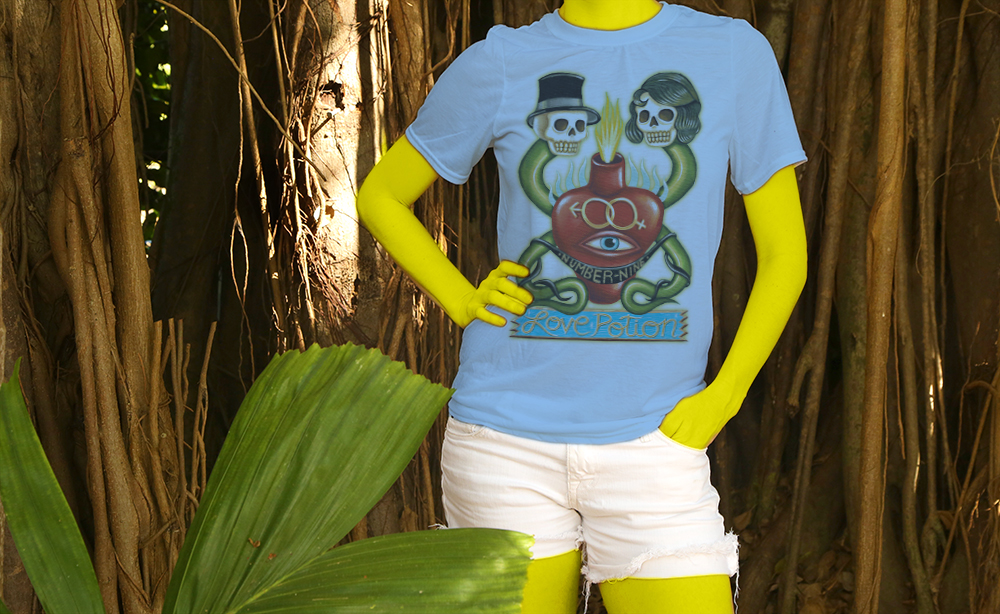 Haughtee Suave Love Potion Number 9 Snake Skull Romance Fine Art Print Tee