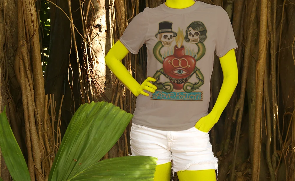 Haughtee Suave Love Potion Number 9 Snake Skull Romance Fine Art Print Tee