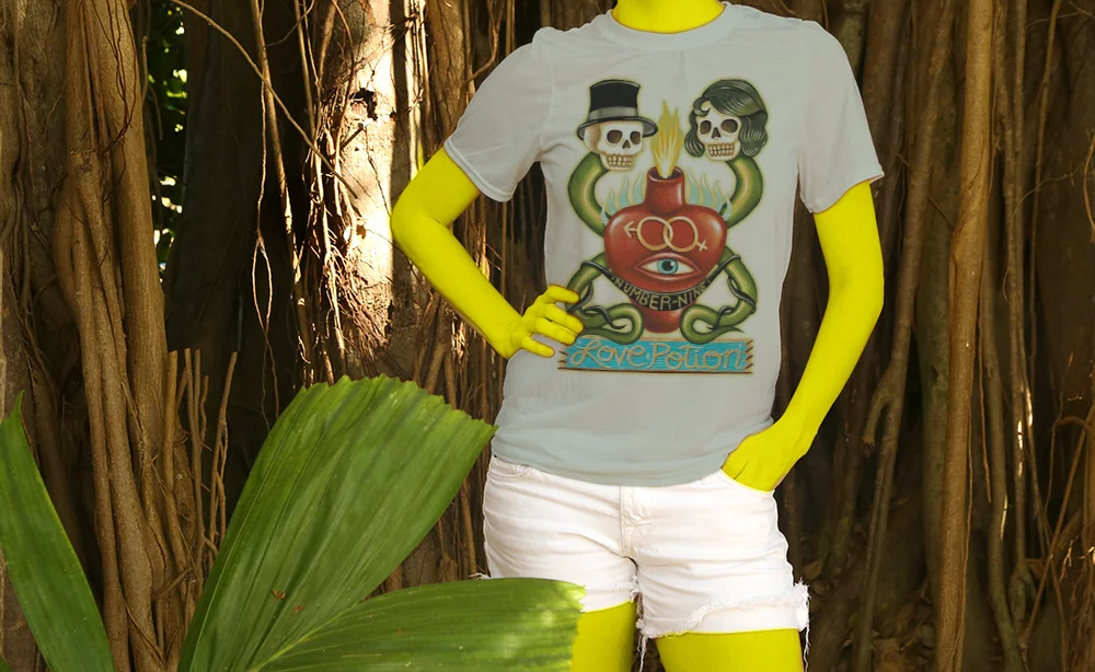 Haughtee Suave Love Potion Number 9 Snake Skull Romance Fine Art Print Tee