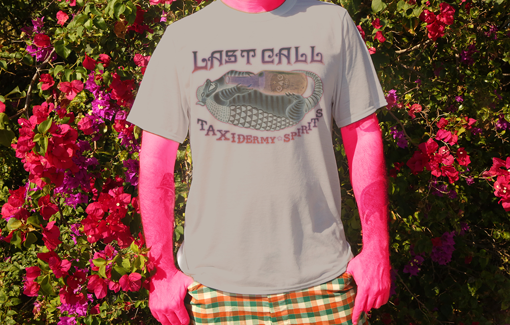 Haughtee Suave 'Last Call' Drunk Armadillo Tipsy Taxidermy Fine Art Print Tee