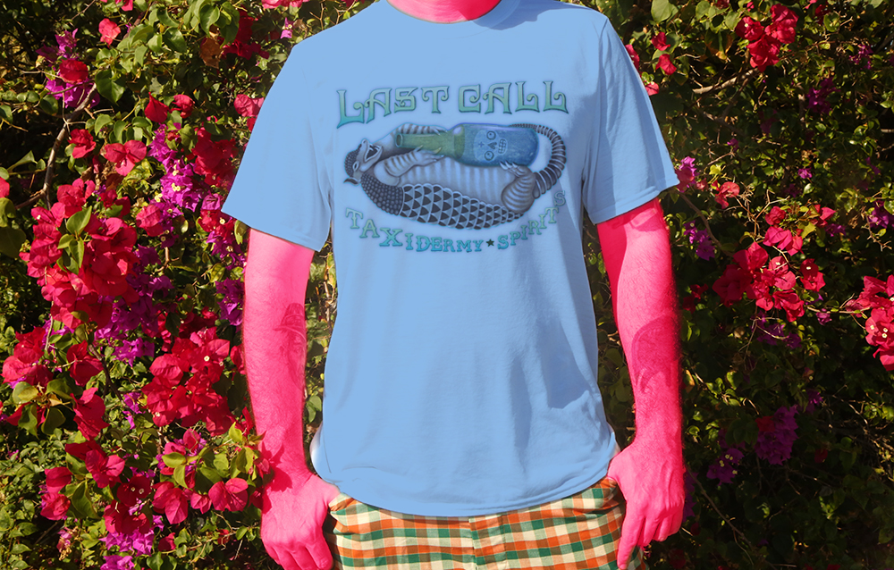 Haughtee Suave 'Last Call' Drunk Armadillo Tipsy Taxidermy Fine Art Print Tee