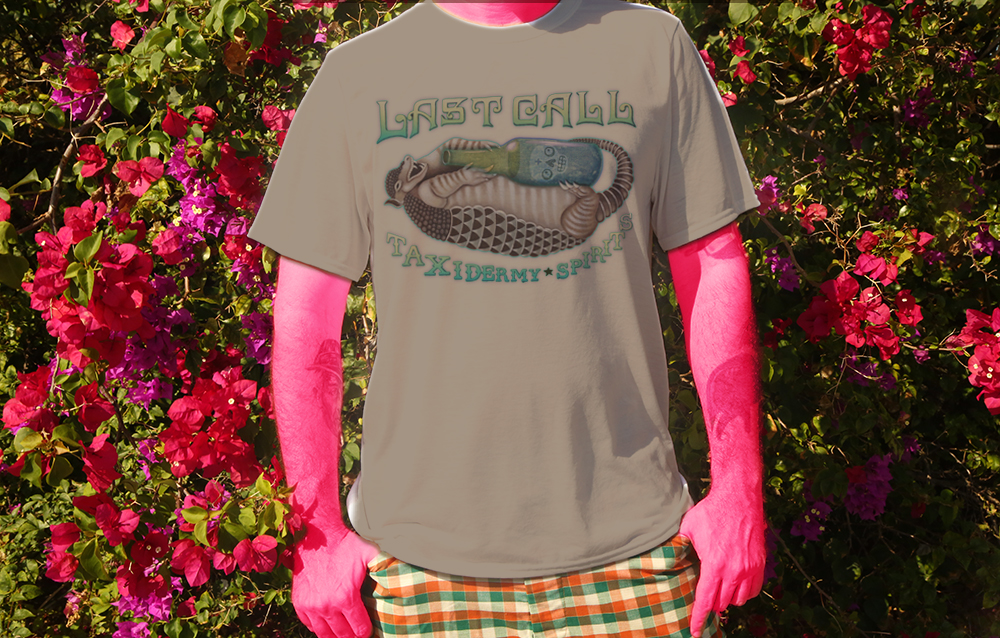 Haughtee Suave 'Last Call' Drunk Armadillo Tipsy Taxidermy Fine Art Print Tee