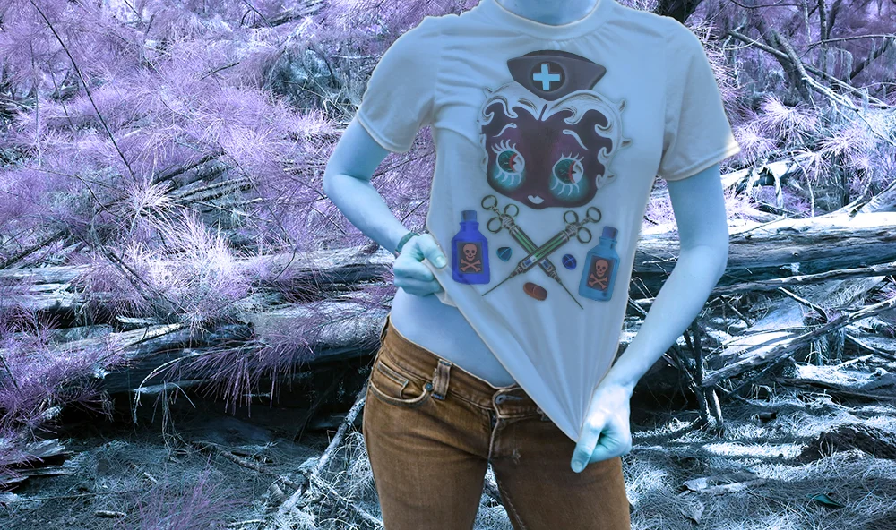 Haughtee Suave Betty Boop Nurse 'Angel of Mercy' Poison Pills Fine Art Print Tee