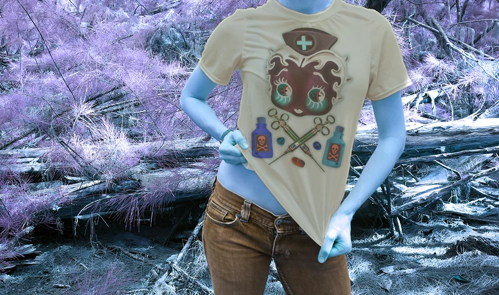 Haughtee Suave Betty Boop Nurse 'Angel of Mercy' Poison Pills Fine Art Print Tee
