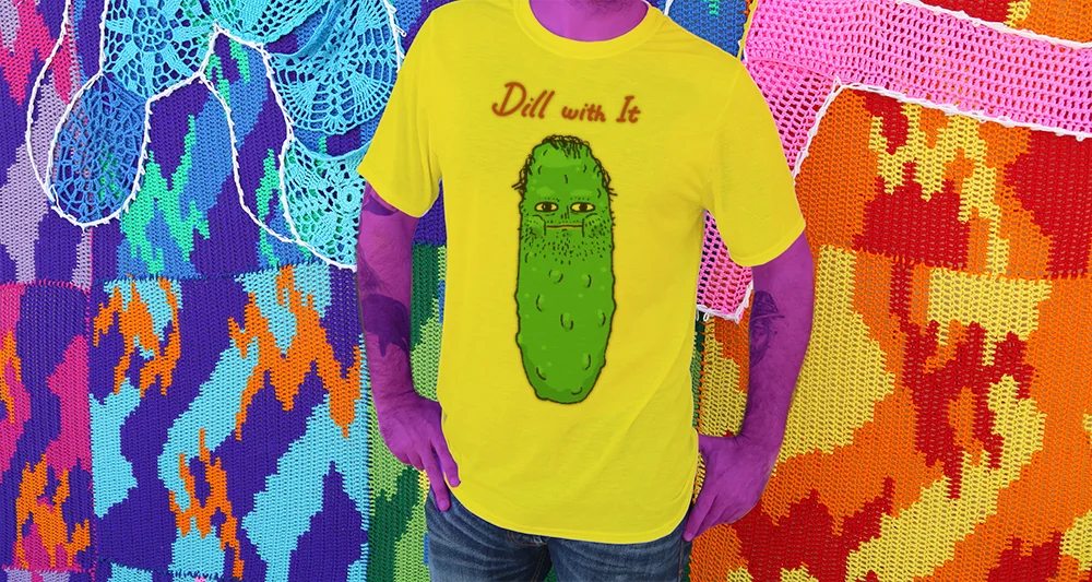 Haughtee Suave 'Dill With It' Pickle Pun Comical Cartoon Fine Art Print Tee