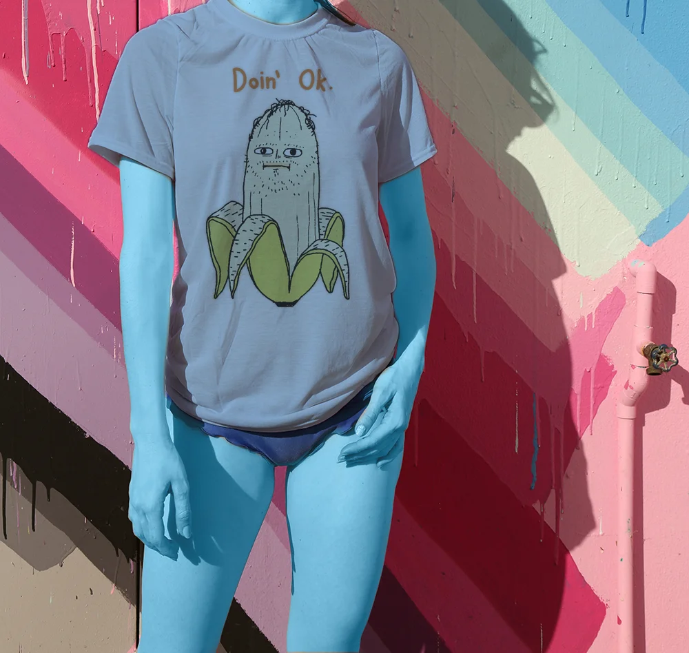Haughtee Suave 'Doing Ok' Cool Banana Comical Cartoon Fine Art Print Tee