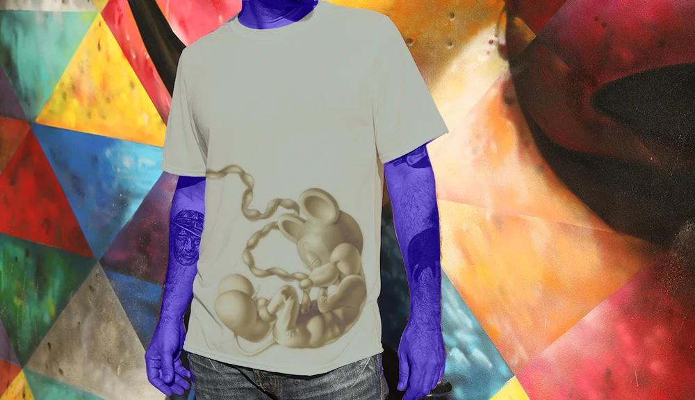 Haughtee Suave Mickey Mouse Fetus 'Walt's Brainchild' Cartoon Fine Art Print Tee