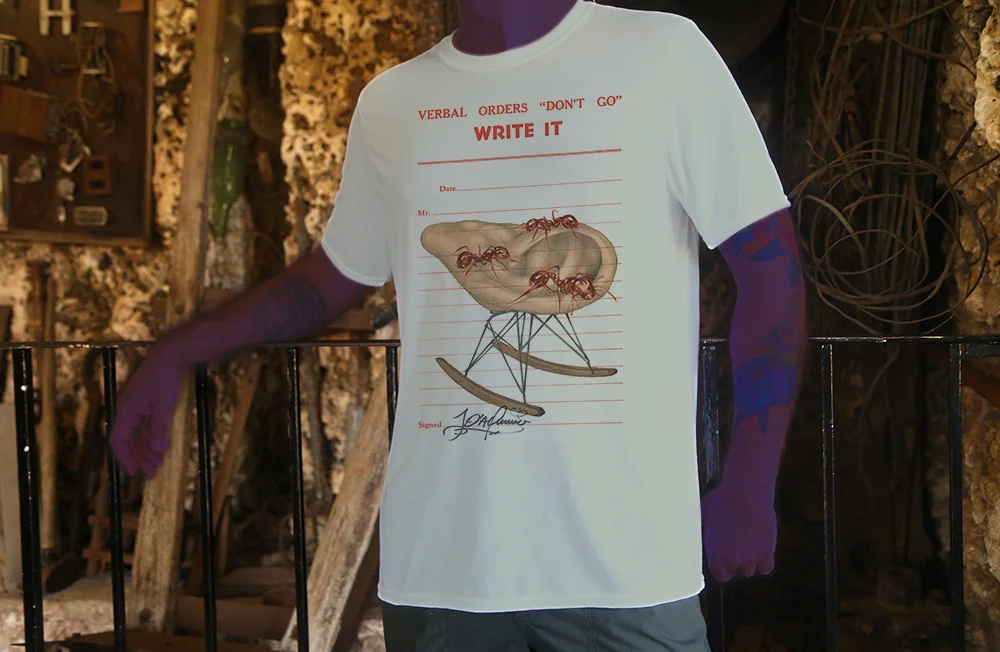 Haughtee Suave Surreal Eames Lynch Rocker Fine Art Print Tee Beige