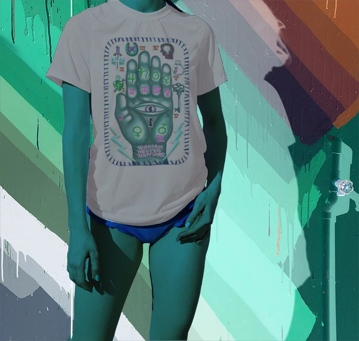Haughtee Suave 'Hand of Glory' Mojo Palm Reading Health Wealth Happiness Fine Art Print Tee