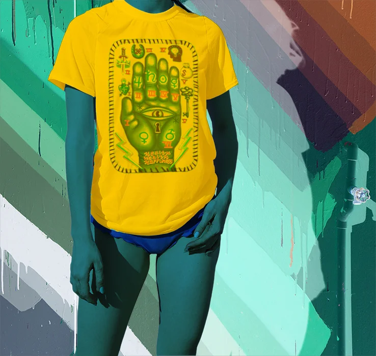 Haughtee Suave 'Hand of Glory' Mojo Palm Reading Health Wealth Happiness Fine Art Print Tee