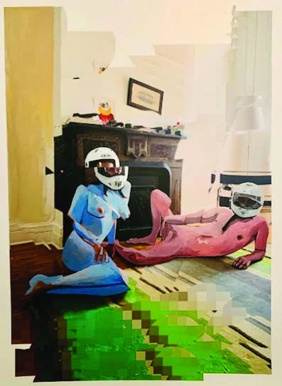 Wanna Ride? 2020 acrylic on canvas over print, 52"x60"