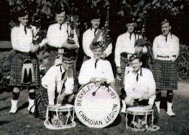 Photo courtesy of Rick Coffee Short McPherson Schwan Fiddes Stewart Coffee Unknown Boyd Berkeley Post No. 113 Canadian Legion Pipe Band (1951)