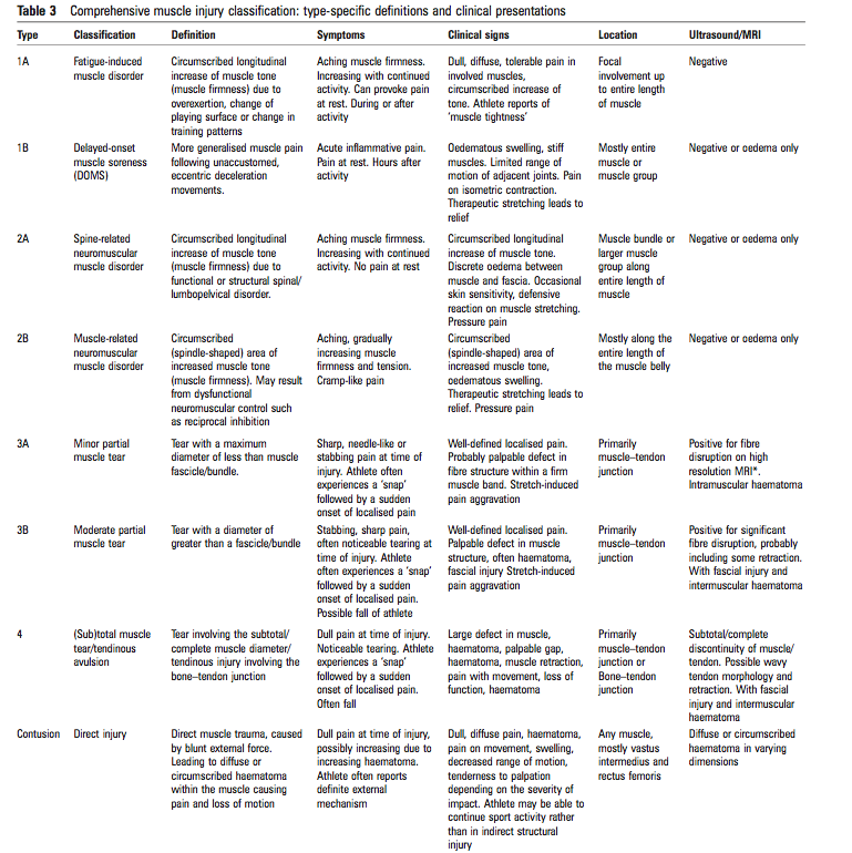 Classification and terminology of muscle injuries (Mueller-Wohlfahrt, et al., 2012, p. 4).