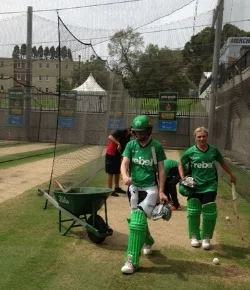 Batters warming up in the nets.