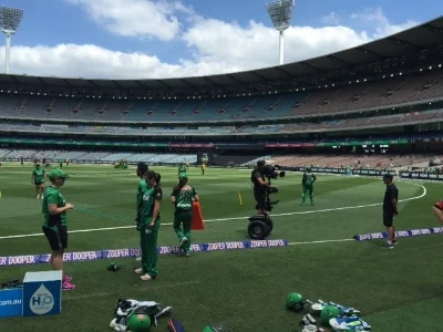 Fielding warm-up at MCG.