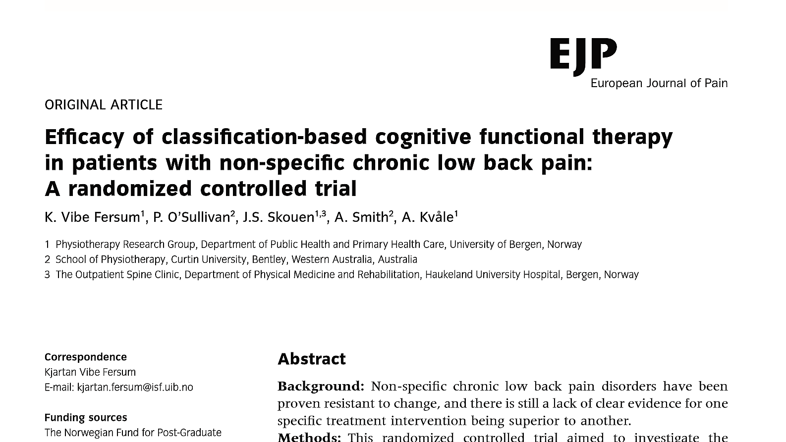 Vibe Fersum 2013, in European Journal of Pain 17