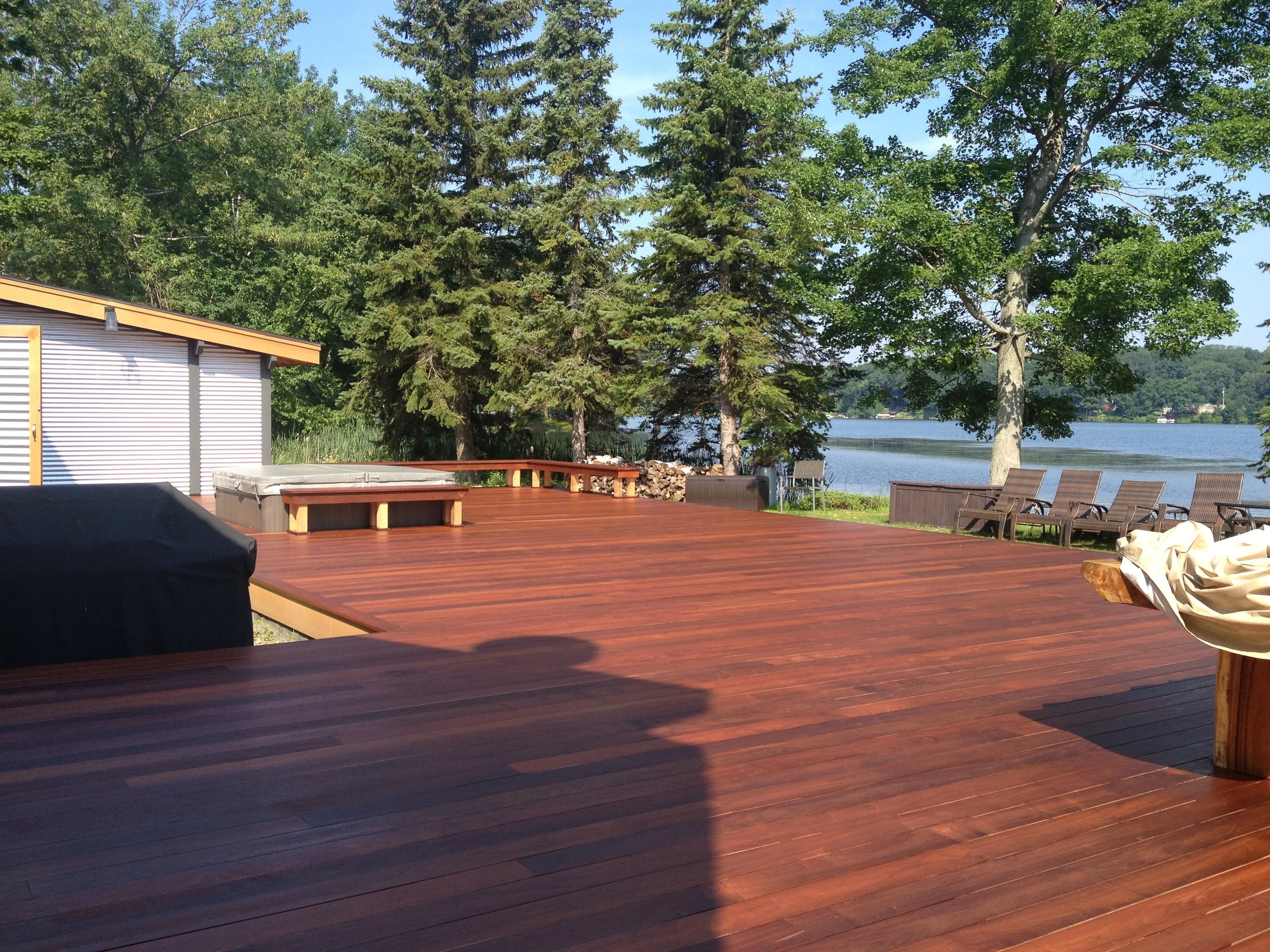 New lakeside deck with hot tub