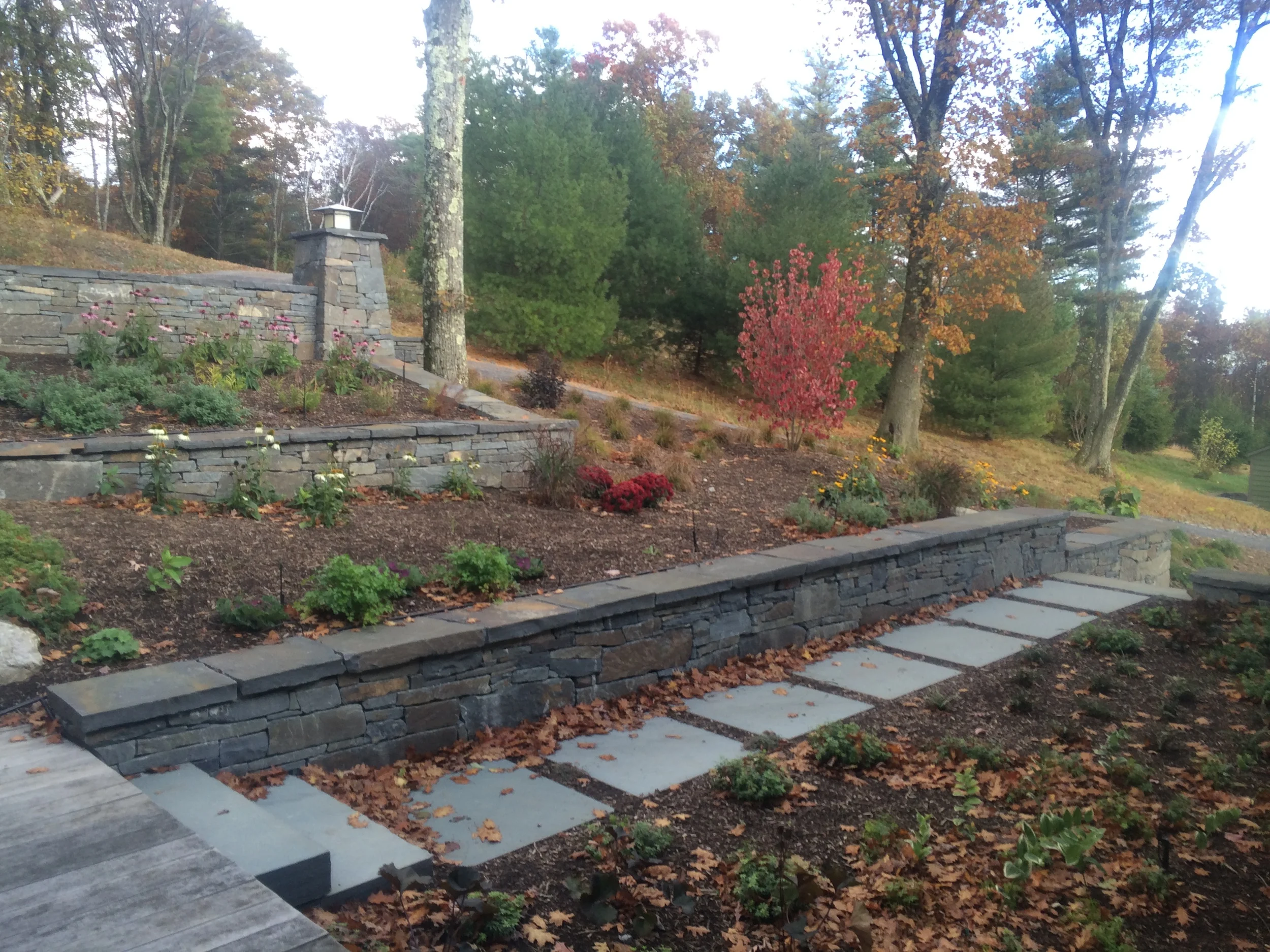 Terrace walls with bluestone path