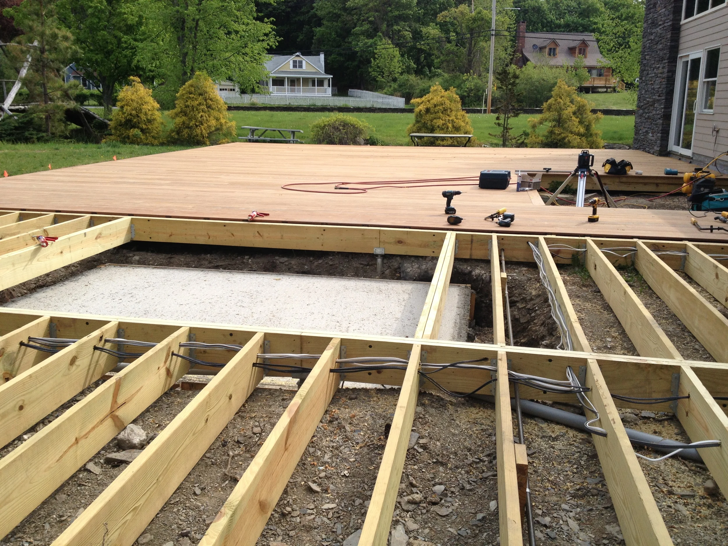 Hot tub support within the new deck
