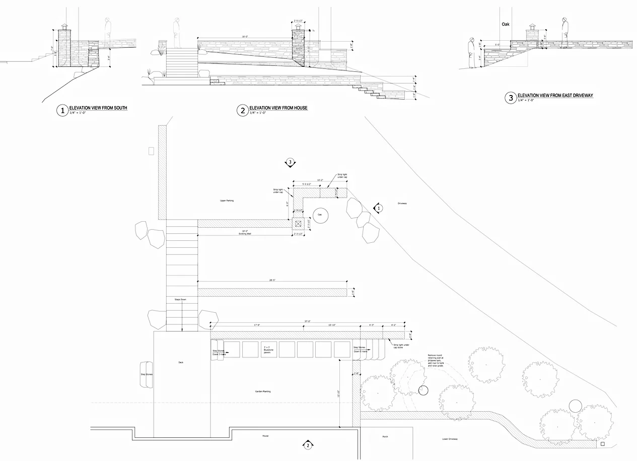 Site plan and elevation drawings for stonework