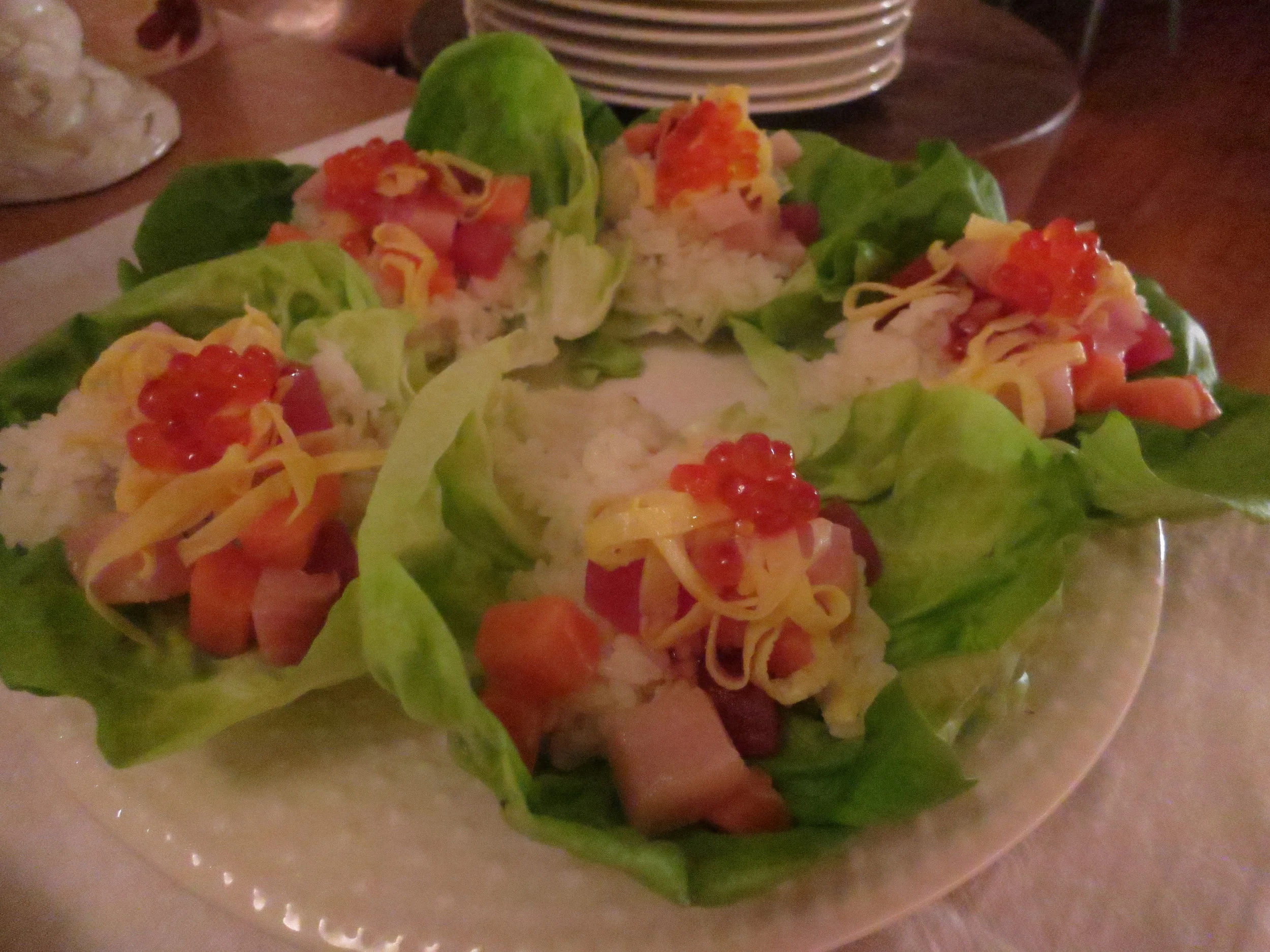 Butter Lettuce wrapped Sushi - Assorted chopped Sashimi and Yuzu Ponzu Jelly
