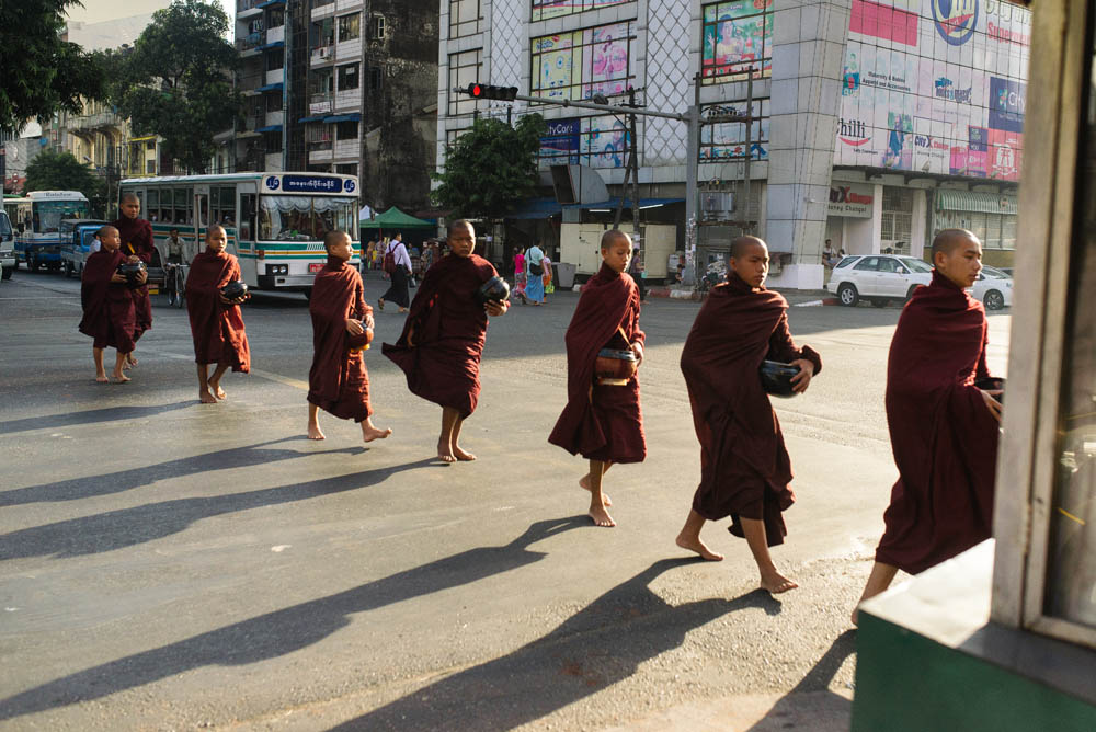 Early morning alms in yangon