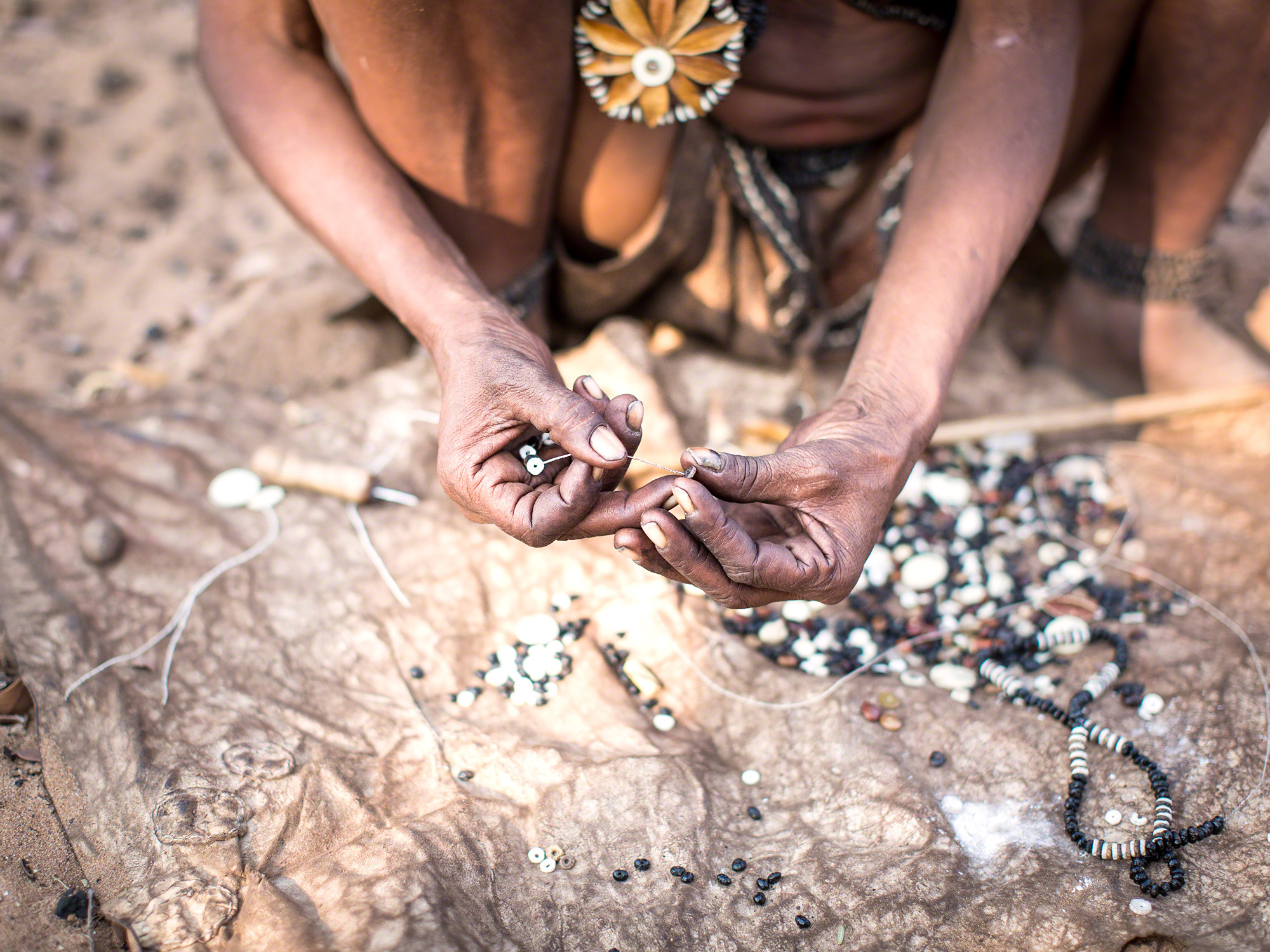 Ju/Hoansi-San bead making, Namibia
