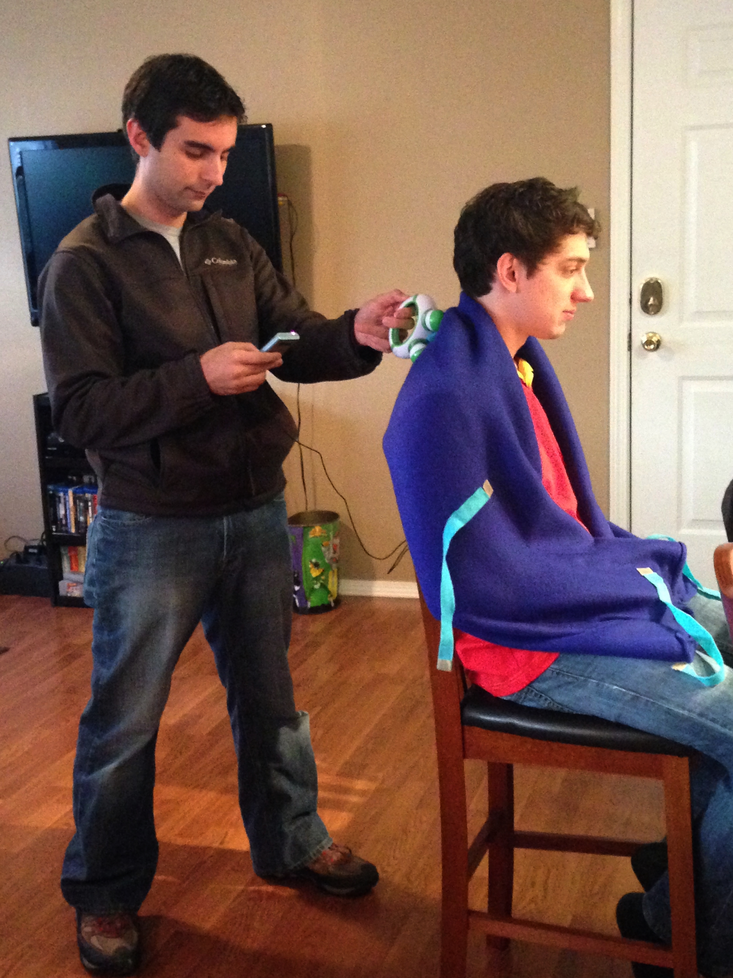 In order to test this idea we got a hold of an HRV monitor and we used a back massager to simulate the vibration patters that our jacket would send our. Our test subjects were not able to see the monitor (it attached with an ear clip to monitor the pulse) and were given no other instructions other than to breathe with the vibration patterns. Monitoring the stress states lead us to the use of a measurement called Heart Rate Variability. This is the time in between heartbeats, the more rapid and excited someone becomes, your heart will start to race, your HRV lessens, and the body gets ready for fight or flight. When we get excited, to calm ourselves we take long and slow breaths.