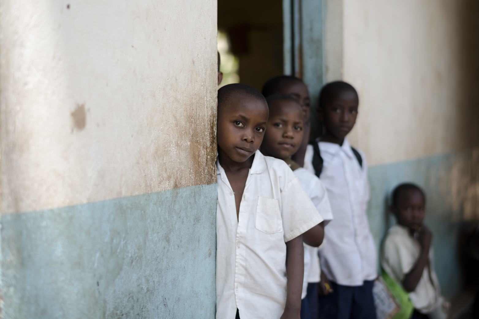 Meeting pupils at the school