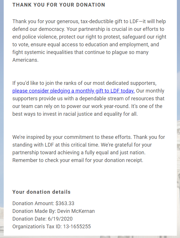 NAACP Legal Defense Fund Receipt