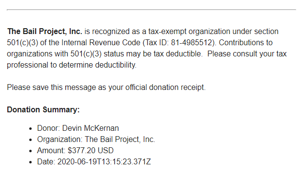 The Bail Project Receipt