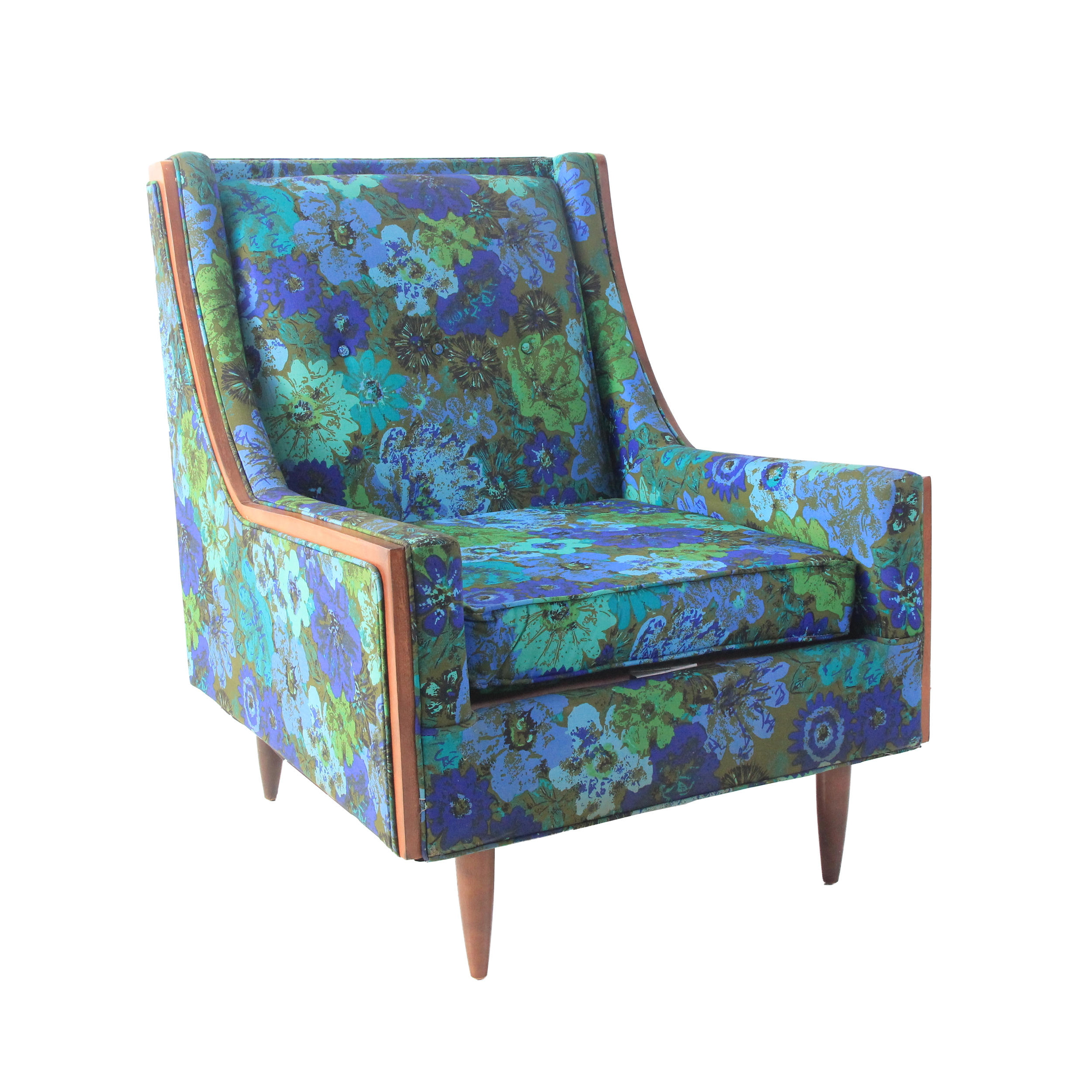 Vintage Mid Century Modern Floral High Back Chair