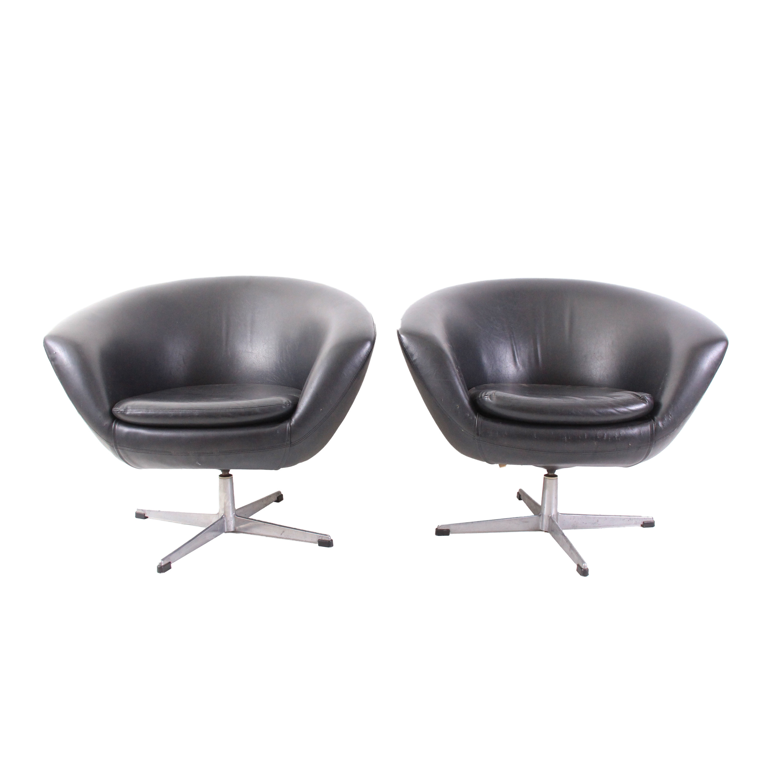Pair of Vintage Mid Century Modern Danish Black Vinyl Chairs 