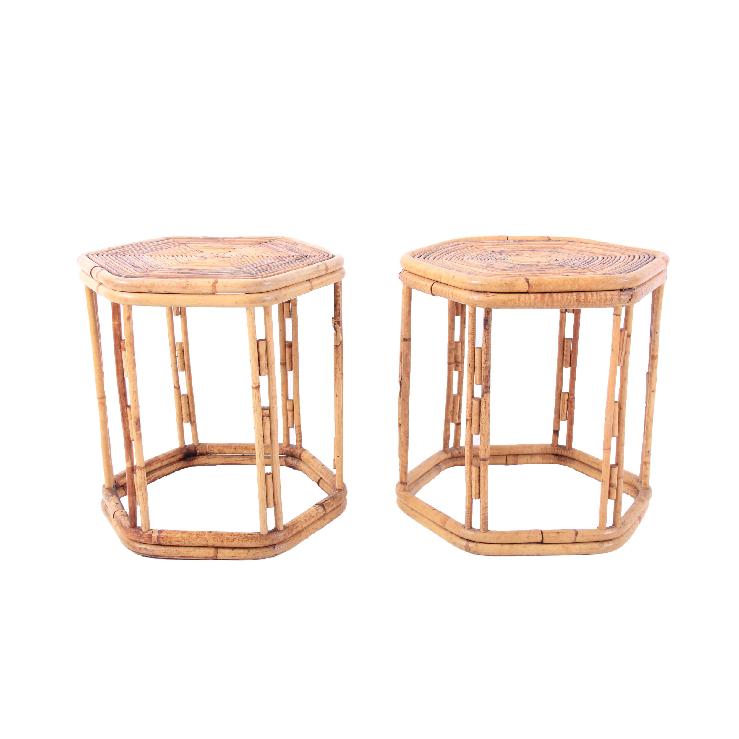 Pair of Vintage Rattan and Bamboo Side Tables