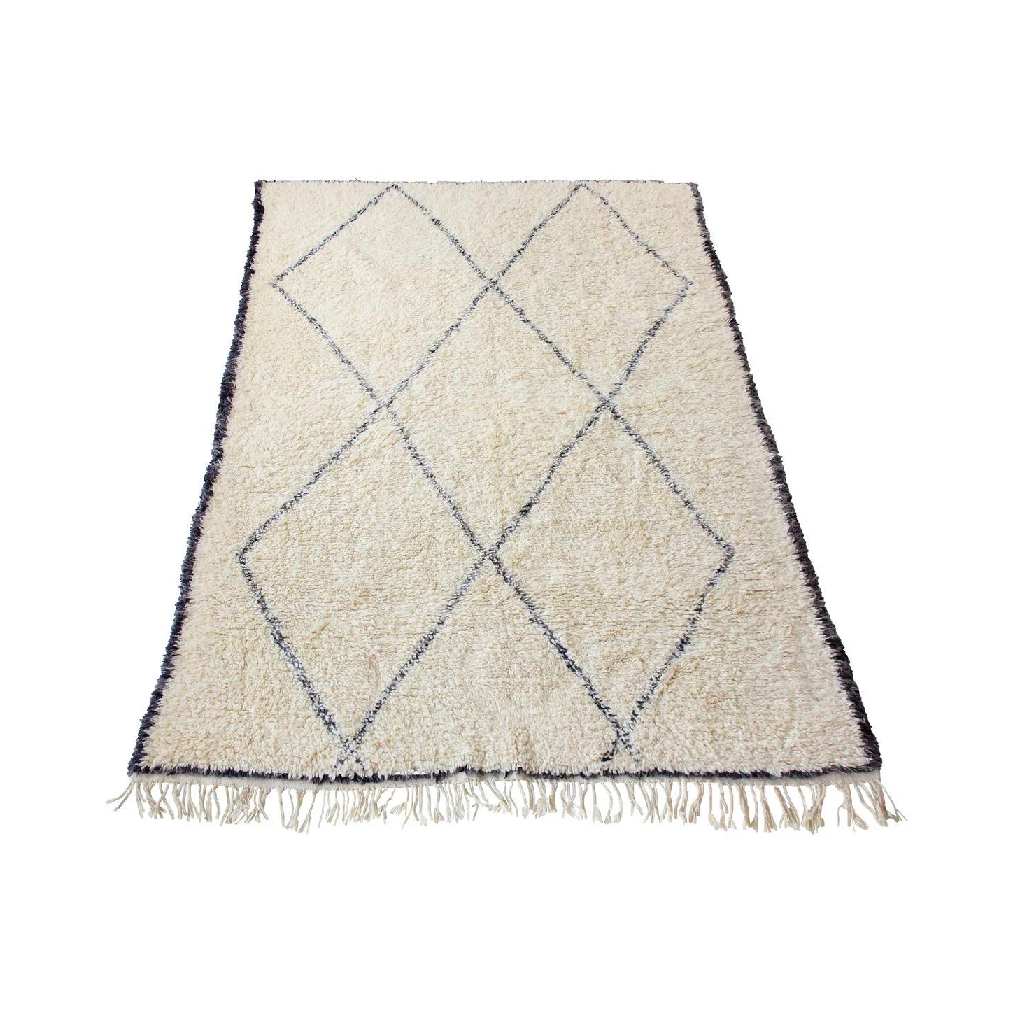 Large Vintage Moroccan Beni Ourain Rug with Grey Diamond Design