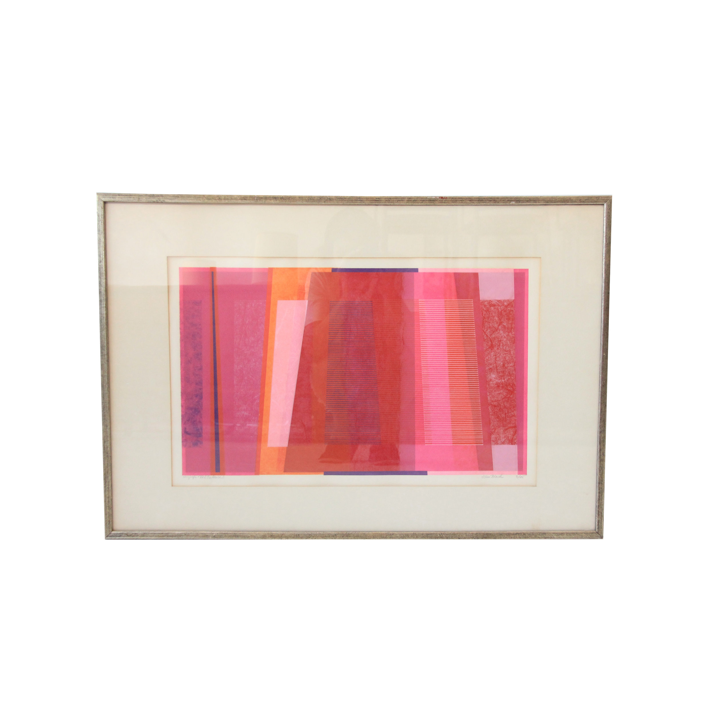 Vintage Mid Century Modern Pink Abstract Lithograph