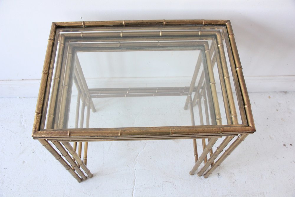 At 1st Sight - Products - Vintage Brass Faux Bamboo Set of 3 Teak Nesting  Tables - Made in Italy