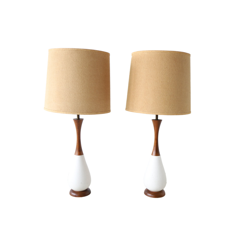 Walnut Table Lamps, White Mid Century Table Lamps