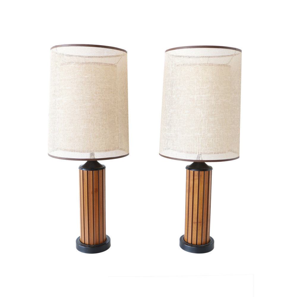 New S Pair Of Tall Vintage Mid Century Modern Slat Table Lamps At 1st Sight Pair Of Tall Vintage Mid Century Modern, Retro Mid Century Lamp