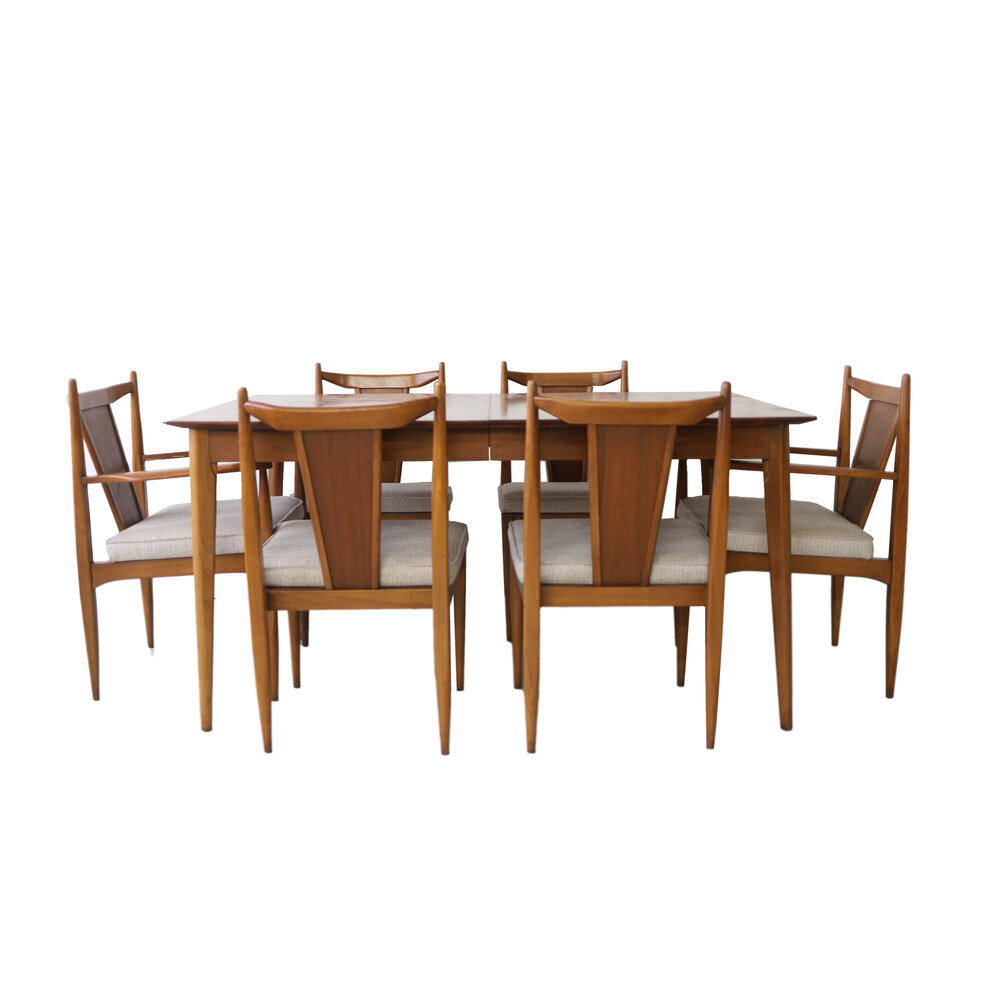Mid Century Dining Set Modern Kitchen Table Blue Fabric Chairs Bench Retro Mod Ebay