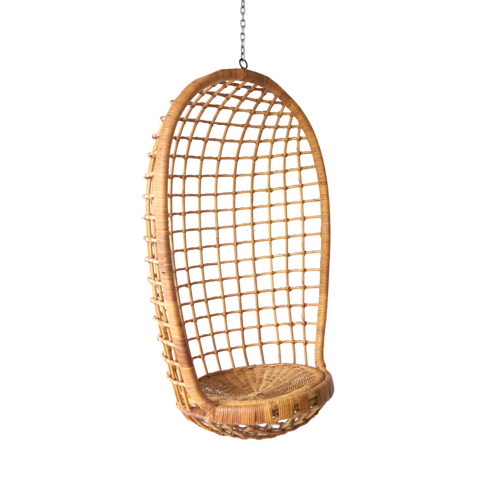 Bamboo Round Hanging Chair, Mid Century Egg Chair Wicker